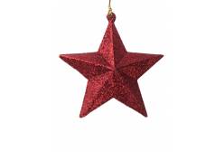 Новогоднее подвесное украшение Звезда в красном глиттере, 9 см